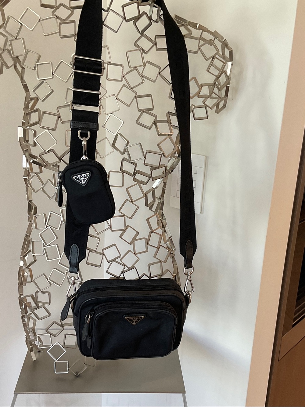 Prada Black Nylon Messenger Crossbody with Triangle Logo